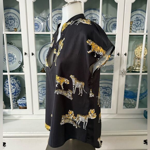 SHEIN Black Blouse Tiger Leopard Print Top Size Medium - Picture 5 of 9